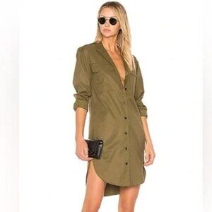 RAG & BONE MASON SHIRT DRESS DARK OLIVE GREEN STRETCH POLISHED COTTON sz S